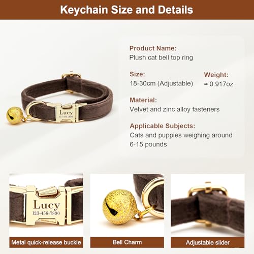 Custom Cat Collar with Bells Personalized Small Cat Collar Engraved Name & Phone Number with Secure Metal Quick-Release Buckle Adjustable (Sapphire Blue) - color: Sapphire Blue
