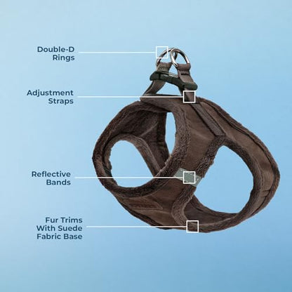 Best Pet Supplies - All Weather Plush, Reflective, No Pull Harness for Small, Medium Dogs, Cats - Secure with Hook & Loop Fastener, Buckle, Double D-Rings - Chocolate Suede, L - color: Chocolate Suede, size: L