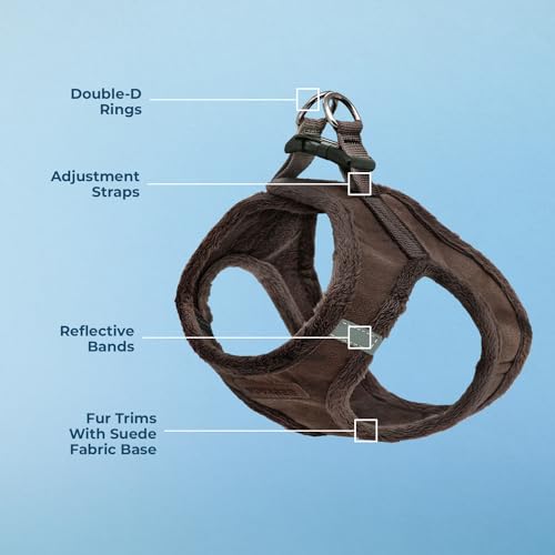 Best Pet Supplies - All Weather Plush, Reflective, No Pull Harness for Small, Medium Dogs, Cats - Secure with Hook & Loop Fastener, Buckle, Double D-Rings - Chocolate Suede, XL - color: Chocolate Suede, size: XL