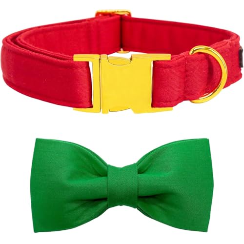 Maca Bates Dog Collar with Bow Bowtie for Dogs Solid Colors Sailor Bow Tie Adjustable Breakaway Red Collars Accessories Birthday Gift for Small Medium Large XL Puppy with Golden Metal Buckle - color: suit-Positive red, size: XS