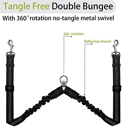 Double Dog Leash - Dual 360 No Tangle Two Dogs Leash for Small to Large Dogs - Adjustable, Tangle Free (Black) - color: Black