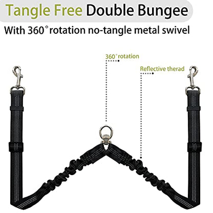 Double Dog Leash - Dual 360 No Tangle Two Dogs Leash for Small to Large Dogs - Adjustable, Tangle Free (Black) - color: Black
