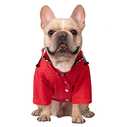 HDE Dog Raincoat Poncho Double Layer Zip Rain Jacket with Removable Hood, Leash Hole for Small to 3XL Dogs and Puppies Red - S - color: Red, size: Small