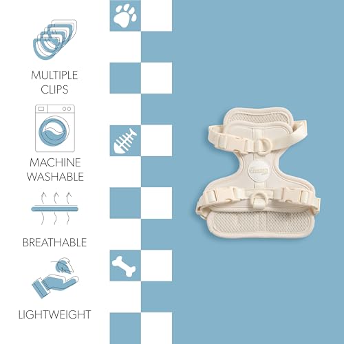HNS1000L Arlo Extra Small Adjustable Soft Padded No Pull Pet Harness with 3 Buckles and 3 Leash Clips, Bailey - color: Almond, size: X-Small (Chest: 11.8 - 17")