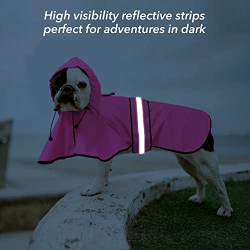 Reflective Puppy Raincoat - Waterproof Adjustable Pet Hooded Slicker Poncho Raincoats Jacket, Lightweight Dog Rain Coat(Pink, Small) - color: Pink, size: Small