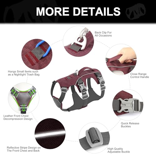 Escape Proof Dog Harness Medium Sized Dog, Reflective No Pull Dog Vest with Handle, Lightweight Full Body Pet Harness Adjustable for Walking,Training(Maroon,Chest:17-32") - color: Maroon, size: M: Chest 17-32", Fit 25-55 lbs