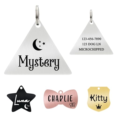 Ultra Joys Personalized Cat Collar Name Tag Small Pet ID Tags for Cats - Customized Mini Cute Dog Cat ID Tag - Bothside Engravable Lightweight Durable Stainless Steel - Triangle Tag in Silver - color: Triangle-silver
