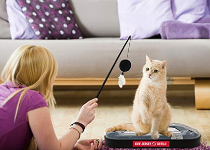 Pets FIrst Cat Scratching Toy NHL New Jersey Devils Hockey Field Cat Scratcher Tiy with Interactive Cat Ball Bell in Tracks. 5-in-1 CAT Toy - color: New Jersey Devils