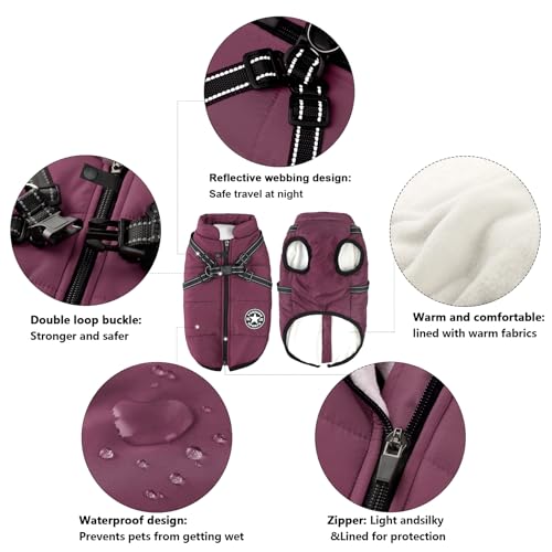Dog Jackets Coat for Winter Windproof Waterproof Skiing Dog Vest Fleece Warm Chest Strap Belt Purple 4XL - color: Violet, size: XXXX-Large