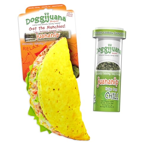 Doggijuana Refillable Juananip Toy Bundle | Taco Bundle | Funny Dog Toy Plush with Catnip and Refill | Calming Aid for Dogs | Interactive Chew Toy for Play - style: Taco