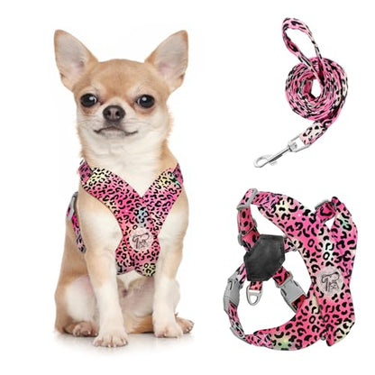 Pawaboo Small Dog Harness and Leash Set, Puppy Harness X-Frame No Pull No Choke, Dog Vest Harnesses Adjustable for Small Medium Sized Dogs,Soft Breathable Pet Harnesses, S, Magenta Leopard - color: C-Magenta Leopard, size: S(Neck 12.6-16.5" Chest 12.6-22.
