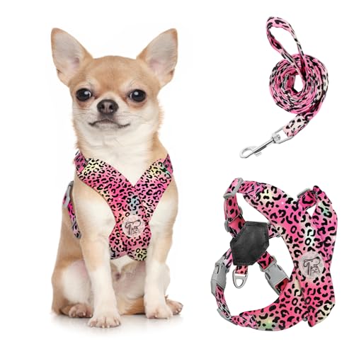 Pawaboo Small Dog Harness and Leash Set, Puppy Harness X-Frame No Pull No Choke, Dog Vest Harnesses Adjustable for Small Medium Sized Dogs,Soft Breathable Pet Harnesses, S, Magenta Leopard - color: C-Magenta Leopard, size: S(Neck 12.6-16.5" Chest 12.6-22.
