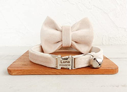 Cat Collar Personalized with Name Phone Number Engraved,Customized with Bell for Small Dogs Puppy Kitten - color: Cream White, size: S (6"-10")