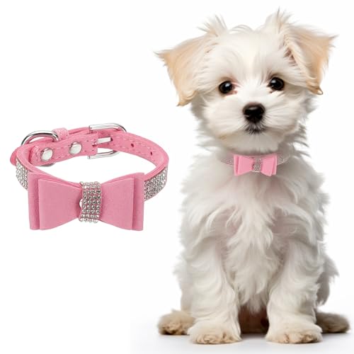Cute Dog Collar with Bling Rhinestone, Bling Dog Collar Adjustable Leather Diamond Sparkling Jewel Accessories 12", (Pink), Intended for Teacup/Cat/Small Medium Large Pet - color: Pink, size: 12 Inch