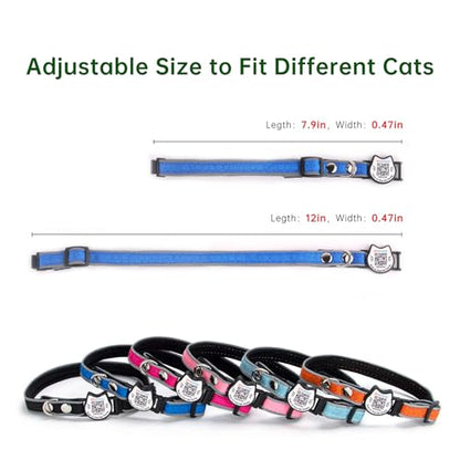 Cat Collar with Bells Reflective Cat Collars Breakaway with Oxford Cloth Soft Padding Adjustable Kitten Collar with QR Code(Blue) - color: Blue