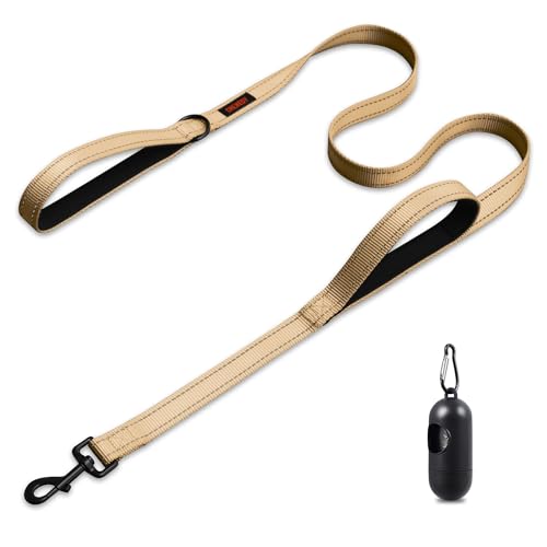 Dog Leash, Heavy Duty Dog Leash, Leashes for Large Breed Dogs, Double Handle Dog Leash, Reflective Training Lead, Perfect for Medium to Large Dogs(5FT, Khaki) - color: khaki, size: 60 Inch\5FT
