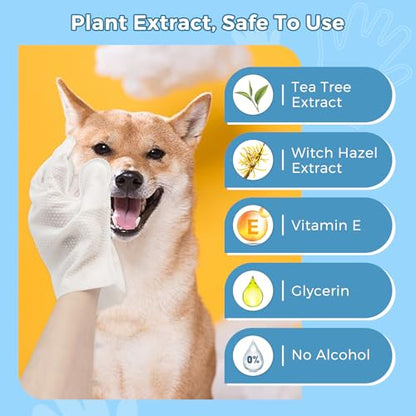 Vannon Extra Thick Pet Bathing Wipes for Dogs & Cats, Cleaning & Odor-Controlling Grooming Gloves, Nourish Fur Glove Wipes for Daily Care and Traveling, Rinse Free, Unscented, 3 Pack, 18 PCS - size: 3pack