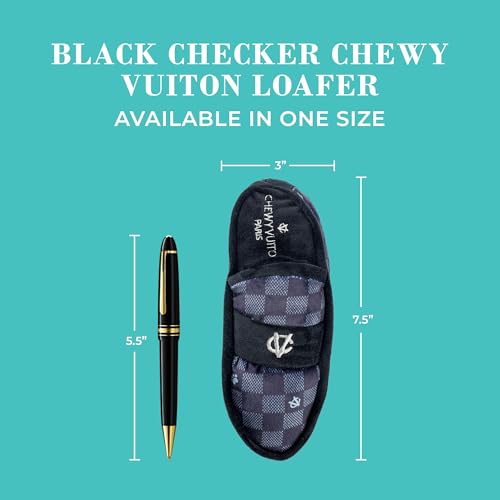 Haute Diggity Dog Chewy Vuiton Loafer Plush Squeaky Dog Toy, Soft Durable Designer-Inspired Stuffed Puppy Chew Toys for Small & Medium Dogs, Machine-Washable (Black Checker) One Size - color: Black Checker, size: One Size