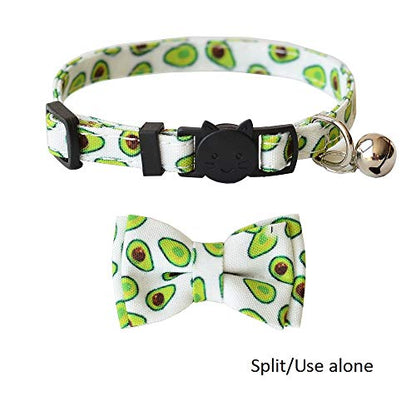 Cat Collar Breakaway with Bell and Bow Tie, Plaid Design Adjustable Safety Kitty Kitten Collars(6.8''-10.8'') (Avocado) - color: Avocado