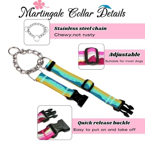 Martingale Dog Collars with Stainless Steel Chain, Reflective No Pull Walking Training Collar with Quick Release Buckle, Adjustable Slip Chain Nylon Dog Collars for Small Medium Large Dogs - color: Yellow and blue, size: Small