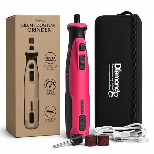 Diamondg Cordless Dog Nail Grinder with Quiet Sound & LED Tip for Large & Small Dogs, 4hrs. Runtime - Electric Dog Nail Trimmer, Heavy Duty Rotary Tool Alternative to Toenail Clippers & Filers - color: 001 - Pink