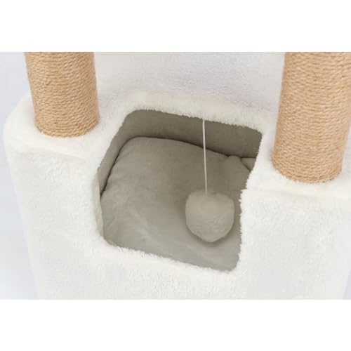 Trixie Lucano 39.8-in Cat Tree, Indoor Cat Furniture with Jute Scratching Posts, Sisal and Plush Covered Condo, Dangling Interactive Toys, Taupe - color: Brown, size: 39.8" Tall