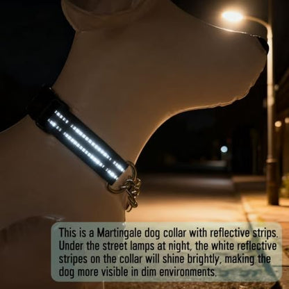 Martingale Dog Collars, Reflective Nylon Collar with Stainless Steel Chain, Adjustable Walking Training Dog Collars with Quick Release Buckle, Suitable for Small Medium Large Dogs(Gray,L) - color: Gray, size: Large-(dog's neck 16~20.5inches)