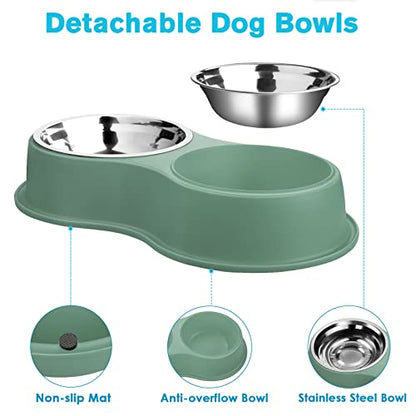 Epetslove Dog Bowls Double Dog Water and Food Bowls Stainless Steel Bowls with Non-Slip Resin Station, Pet Feeder Bowls for Puppy Medium Dogs Cats - color: 6.Green, size: Medium-18oz