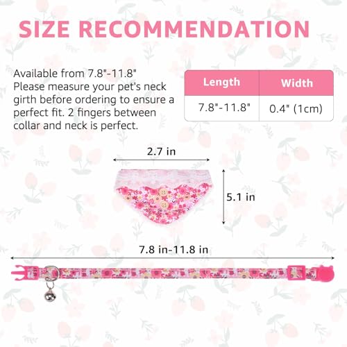 SCENEREAL Breakaway Cat Collar with Bandana Bell, Adjustable Pink Cat Collar for Girl Cats, Spring Summer Cute Kitten Collars - color: Pink Flower