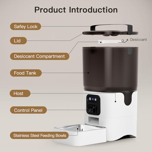 6L Automatic Cat Feeder with Camera, 1080P HD Camera Live Video, Night Vision 2-Way Audio, WiFi & App Remote Control, Programmable Pet Feeder, Smart Timed Dry Food Dispenser for Cat & Dog - size: Single Basin - 6L