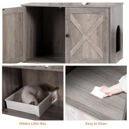 Heybly Cat Tree with Litter Box Enclosure for Indoor Big Cat, Cat Tower for Large Cats 20lbs Heavy Duty, Modern Cat Condo Furniture with Scratching Posts, Rustic Gray HCT110SG - color: Rustic Gray