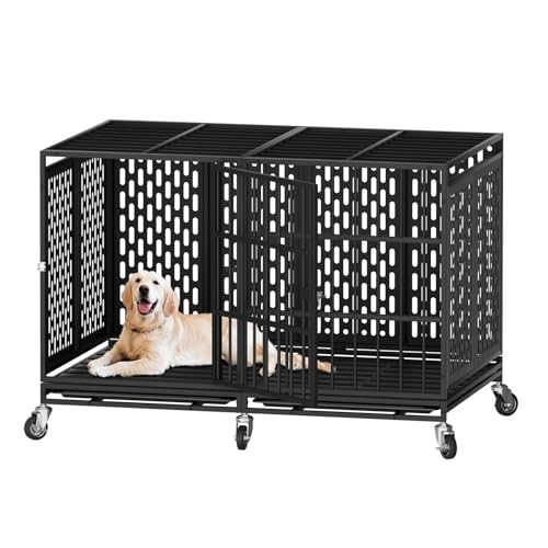 Snuowu 48 Inch Heavy Duty Dog Crate with Wheels, Metal Big Dog Cage for Large and Medium Dogs, Extra Large XL XXL Indestructible Dog Crate with Removable Tray. - size: 47.2"L x 28.9"W x 32.8"H
