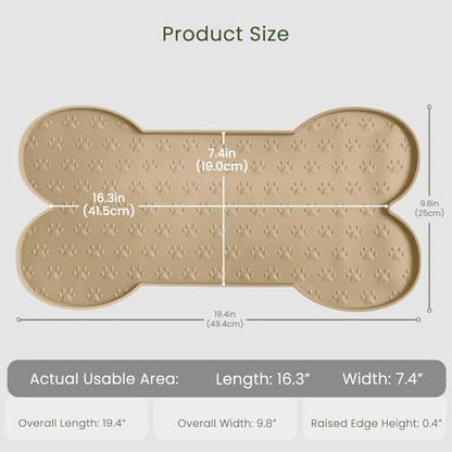 PWTAA Dog Food Mat Anti-Slip Silicone Dog Bowl Mat Thicker Pet Placemat Waterproof Cat Feeder Pad with Raised Edge Puppy Kitten Feeding Mats Suitable Small Medium-Sized Dogs Cats Eating Tray - color: Khaki, size: 19.4" x 9.8"