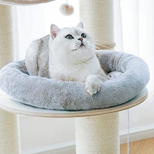 SHENGOCASE 18“ Fluffy Faux Fur Cat Tree Tower Replacement Bed Cushion Pillow with Hook Tapes, Round Donut Cuddler Cat Dog Bed for Desk Table - color: Light Grey, size: 18"