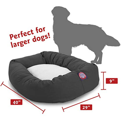 Majestic Pet 40 Inch Poly-Cotton Sherpa Calming Dog Bed Washable – Cozy Soft Round Dog Bed with Spine for Head Support - Fluffy Donut Dog Bed 40x29x9 (inch) – Round Pet Bed Large - Gray - color: Gray