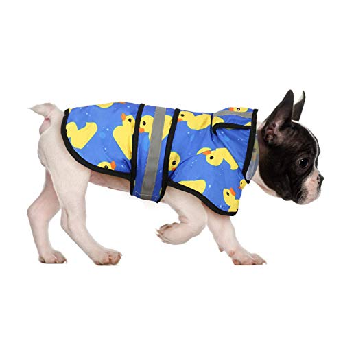 HDE Dog Raincoat Jacket Reflective Adjustable Hooded Pet Poncho Rain Coat with Leash Hole for Small to X-Large Dogs Rubber Ducks - S - color: A. Ducks, size: Small