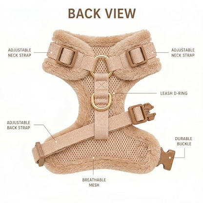 Premium No-Pull Dog Harness Soft Neoprene & Breathable Mesh Vest with Front & Back Clip D-Rings Adjustable Lightweight Walking Harness for Puppies, Small & Medium Dogs (Beige Fur Trim, XS) - color: Beige Fur Trim, size: XS: Neck 10.6-14.2'', Chest 14.2-18