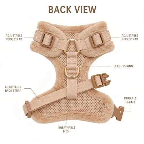 Premium No-Pull Dog Harness Soft Neoprene & Breathable Mesh Vest with Front & Back Clip D-Rings Adjustable Lightweight Walking Harness for Puppies, Small & Medium Dogs (Beige Fur Trim, M) - color: Beige Fur Trim, size: M: Neck=15.4-20.1''/Chest=18.1-24.4'