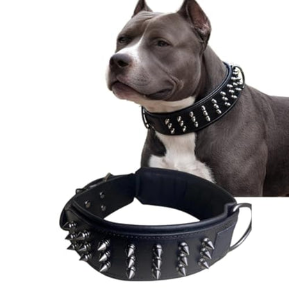 Luxury Leather Spike Dog Collar, Double-Layer Soft Cowhide, Punk Style for Medium and Large Dogs, Pit Bulls, Rowena (Black,M-Neck 33-41cm) - color: Black, size: M-neck 33-41cm