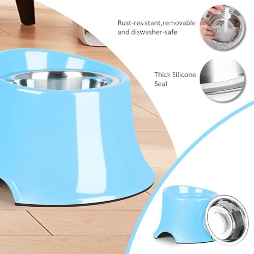 Tilted Elevated Dog Bowls Non-Slip & Non-Spill Pet Feeder with Elevated Detachable Melamine Stand, High Capacity Tilted Dog Bowl for Medium Small Size Dogs M/2 Cup Sky Blue - color: Blue, size: M/2 Cup