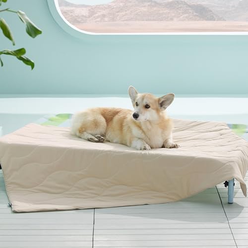 Bedsure Premium Cooling Blanket for Large Dog - Q-MAX>0.5, Breathable Summer Washable Cold Pet Mat, Soft Durable Self Cooling Dog Mat for Hot Weather, Gentle Cream, 40x50 - color: Gentle Cream, size: L(40x50")