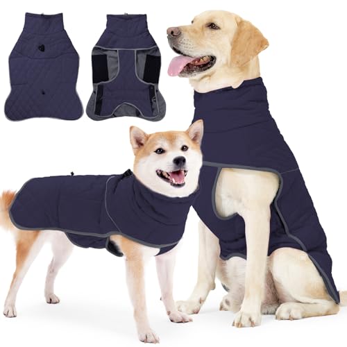 Dog Winter Coat with Harness, Reflective Windproof&Waterproof Fleece Jacket for Cold Weather, Dog Pullover Jumpsuit Snowsuit for Small Medium Large Dogs, Navy M - color: Navy, size: Medium