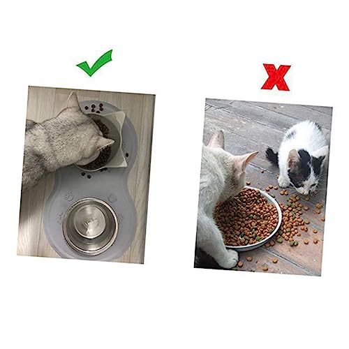 Silicone PET Feeding Mat Non-Slip Base Double Bowl Cat and Dog Food Pad Easy to Clean Waterproof and Sturdy Design for Indoor Use