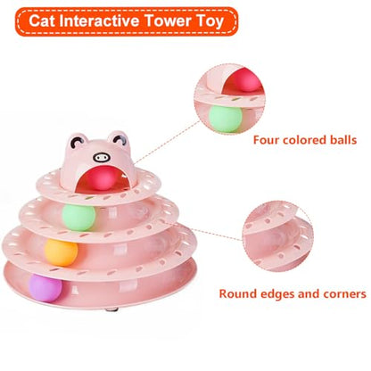 Cat Toys, 4-Level Turntable Ball Track Interactive Cat Toy for Indoor Cats, Self Play Fun Roller with Colorful Rotating Ball Puzzle Exercise Kitten Toys (Pink) - color: Pink