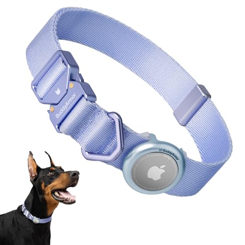 Dog Airtag Collar Adjustable Soft Nylon Lightweight Dog Collar Quick Release with Alloy Buckle, Airtag Holder Case Airtag Dog Collar for Medium Large Dogs (Blurple, M) - color: Blurple, size: M