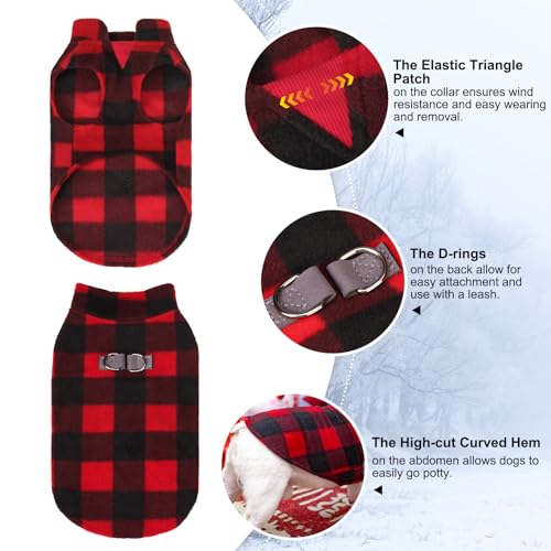 BEAUTYZOO Small Dog Sweater Fleece Vest Winter Jacket, D-Ring Leash Attachment for XS S Puppy Medium Sized Breeds Dogs, Cold Weather Dog Clothes Windproof Keep Warm, Christmas Red Plaid XS - color: RED BUFFALO PLAID, size: X-Small