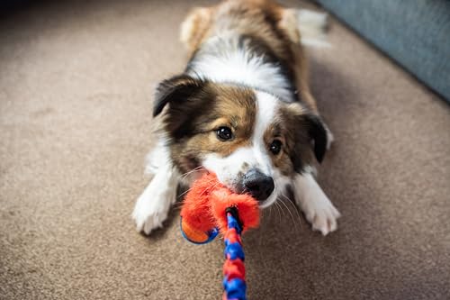Tug-E-Nuff Fauxtastic PowerBall Bungee, Durable, Faux-Fur Fetch & Tug of War Dog Toy with Rubber Ball, Interactive Dog Tug Toys for Training Small, Medium, Large Dogs, 25 in, Orange Pattern - color: Orange