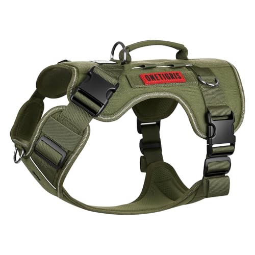 OneTigris No Pull Tactical Dog Harness for Medium Large Dogs, Reflective K9 Working Easy Control Vest with Hook & Loop Panels, Adjustable Dog Vest Harness for Walking Hiking Training - color: Green, size: L: (N:18"-25", C:27"-36", B.L:10.5", L.L:13.5")