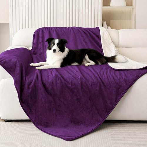 Smiry Waterproof Dog Bed Blanket, Leakproof Pet Throw Blanket for Bed Couch Sofa, Reversible Sherpa Fleece Furniture Protector Cover for Small Medium Large Dogs Cats (Purple, 40x57 inches) - color: Purple, size: 40x57 inches