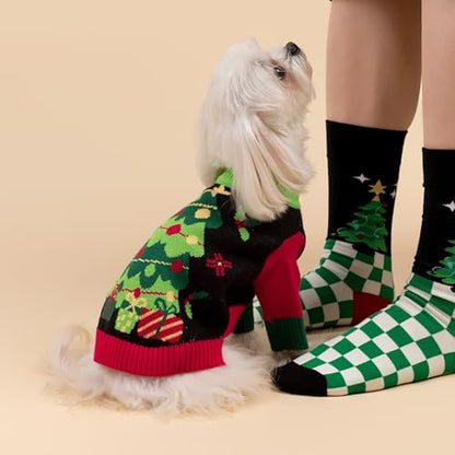 Fitwarm Cozy Dog Christmas Sweater, Thermal Winter Clothes for Small Dogs, Boy & Girl, Holiday Pet Apparel, Black, Red, Green, Yellow, XS - color: Christmas Tree, size: X-small